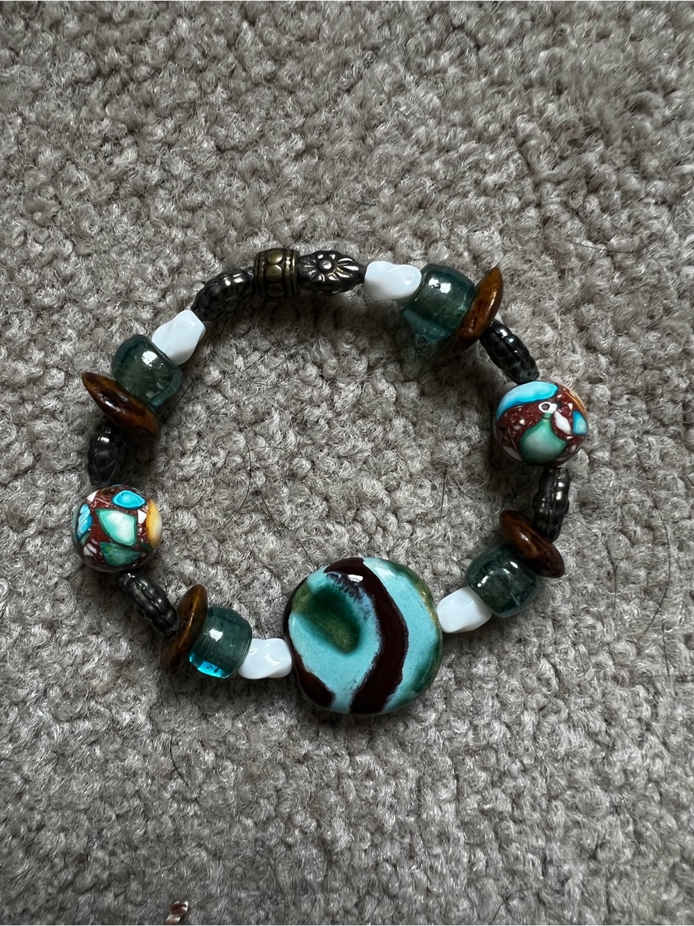 Handcrafted Turquoise Glass Bead Stretch Bracelet - NWOT